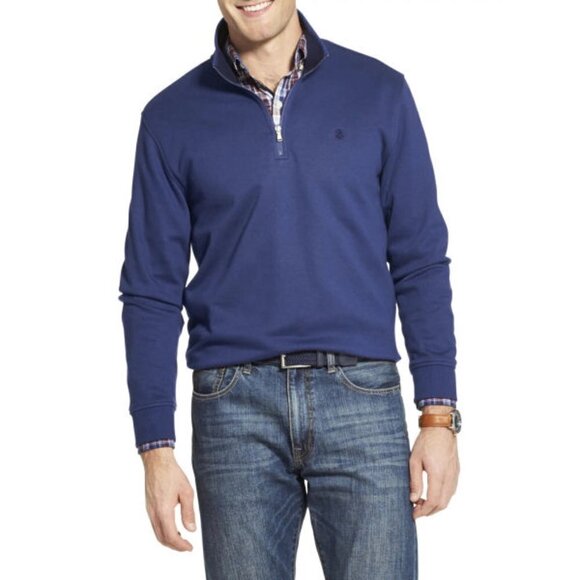 IZOD Mens Classic Quarter Zip Rugby Pullover Sweater Size M Peacoat Blue NWT - Picture 1 of 10